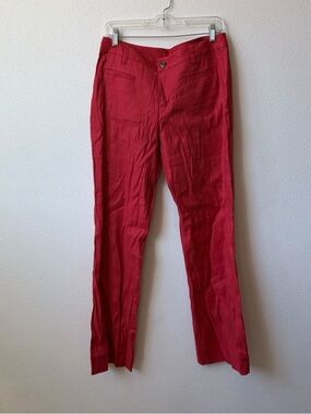 Cabi Women's Size 10 Red Linen Blend Pants - Classic Straight Fit